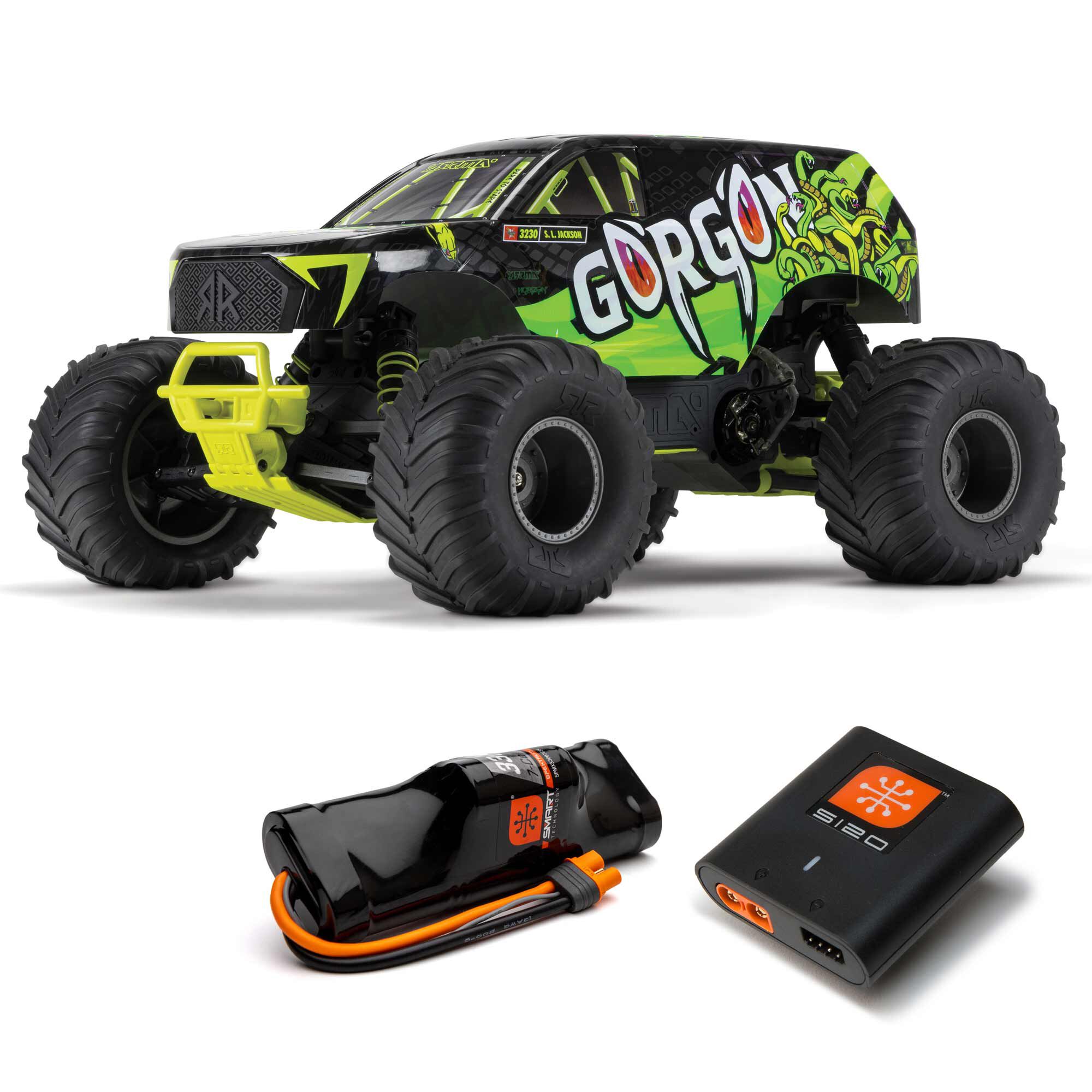  ARRMA 1:10 GORGON 2WD RTA Kit Brushed RC Monster Truck w/Battery & Charger, Yellow&Gun Metal&Red